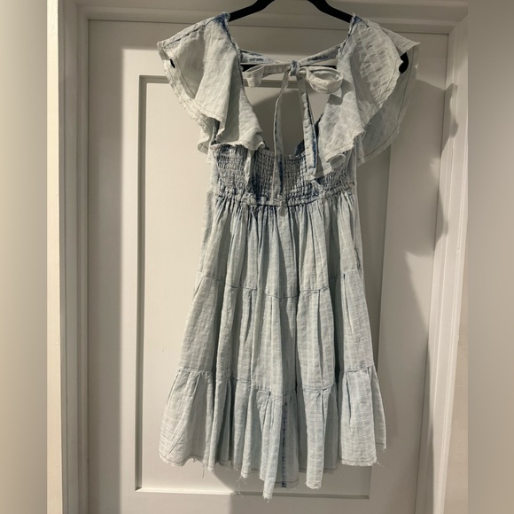 Free People Undone Tiered Cotton Minidress in Sea Spray Wash - Picture 5 of 7